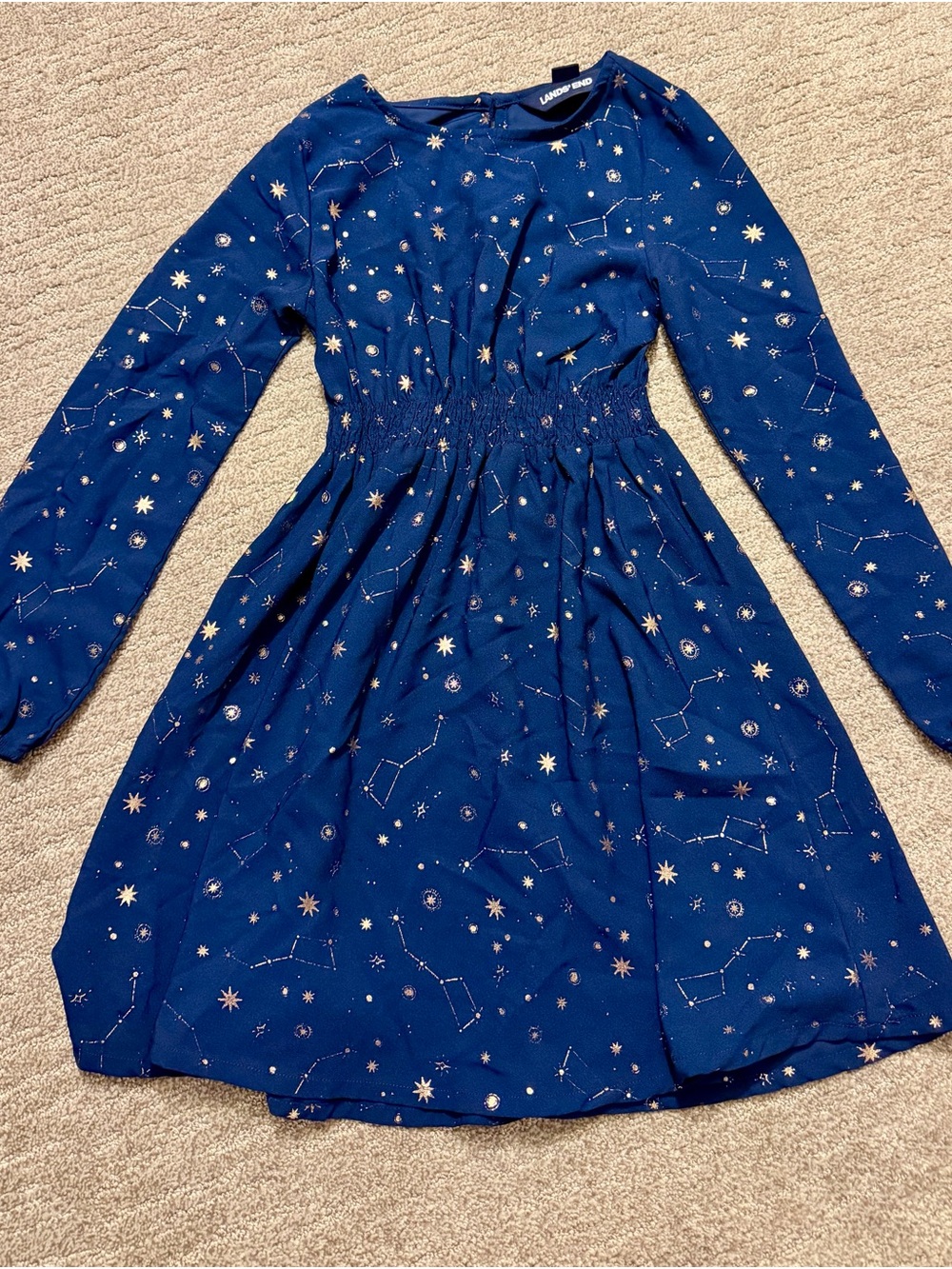LANDS' END Girls' Navy Star & Constellation Long-Sleeve Dress